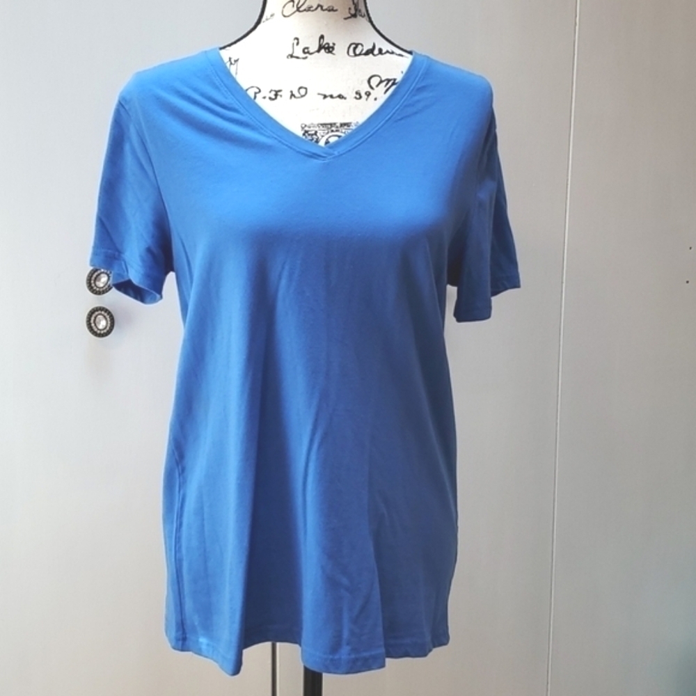 Time And Tru|Womens Light Blue Soft Vneck Shirt Leisure Basics Sz. Large